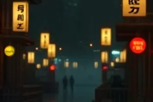 夜晚天桥上俯拍的车流与霓虹灯带