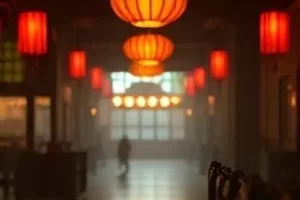 暗房里红光下的胶片冲洗过程特写