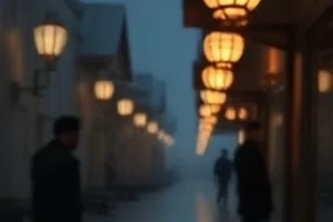 清晨站台上提着旧行李箱的旅人剪影
